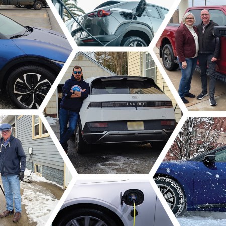 A collage of Americans who have recently purchased electric vehicles. We interviewed them to see if people in the U.S. are really falling out of love with EVs.