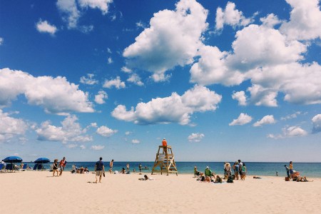 A sand beach in Chicago on the shores of Lake Michigan