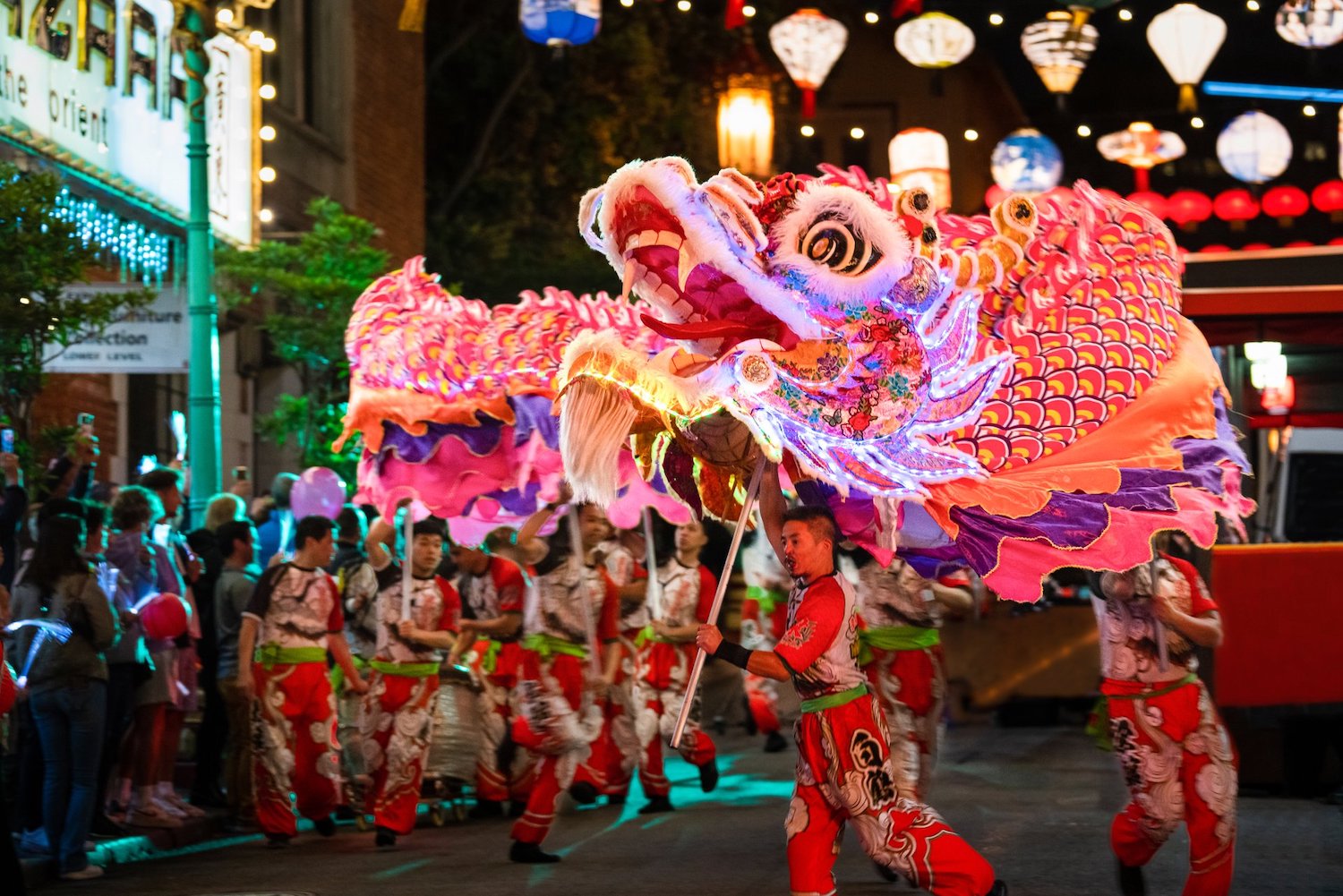 A traditional dance being performed in SF's Chinatown.