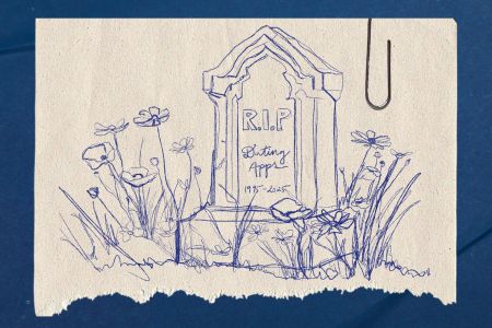 An illustration of a headstone that reads "R.I.P. Dating Apps"