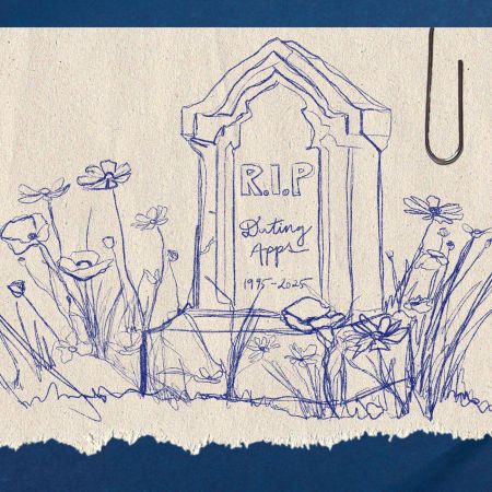 An illustration of a headstone that reads "R.I.P. Dating Apps"