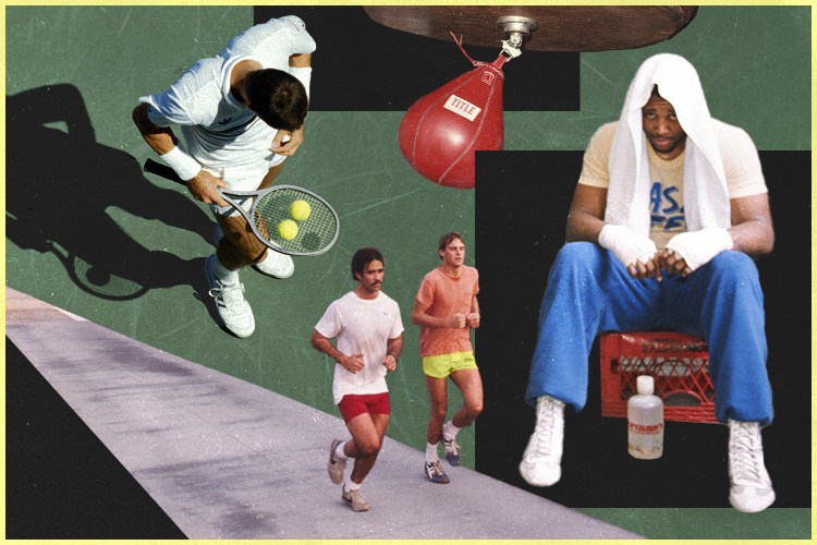 A collage of men running, boxing and practicing tennis. We've compiled 25 realistic resolutions to get fit and healthy in 2025.