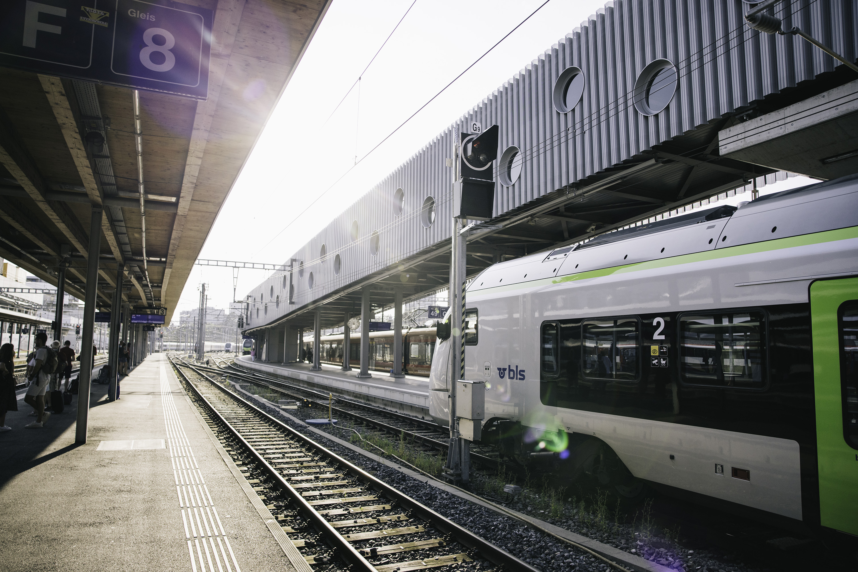 A shot of a train at a Swiss train station.