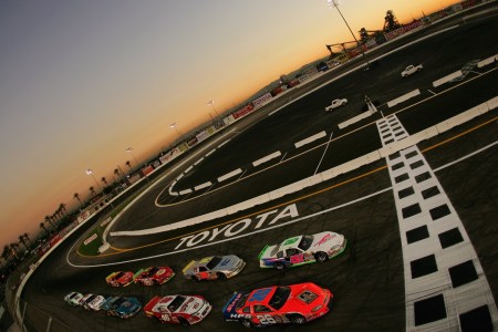 Cars racing at Irwindale Speedway