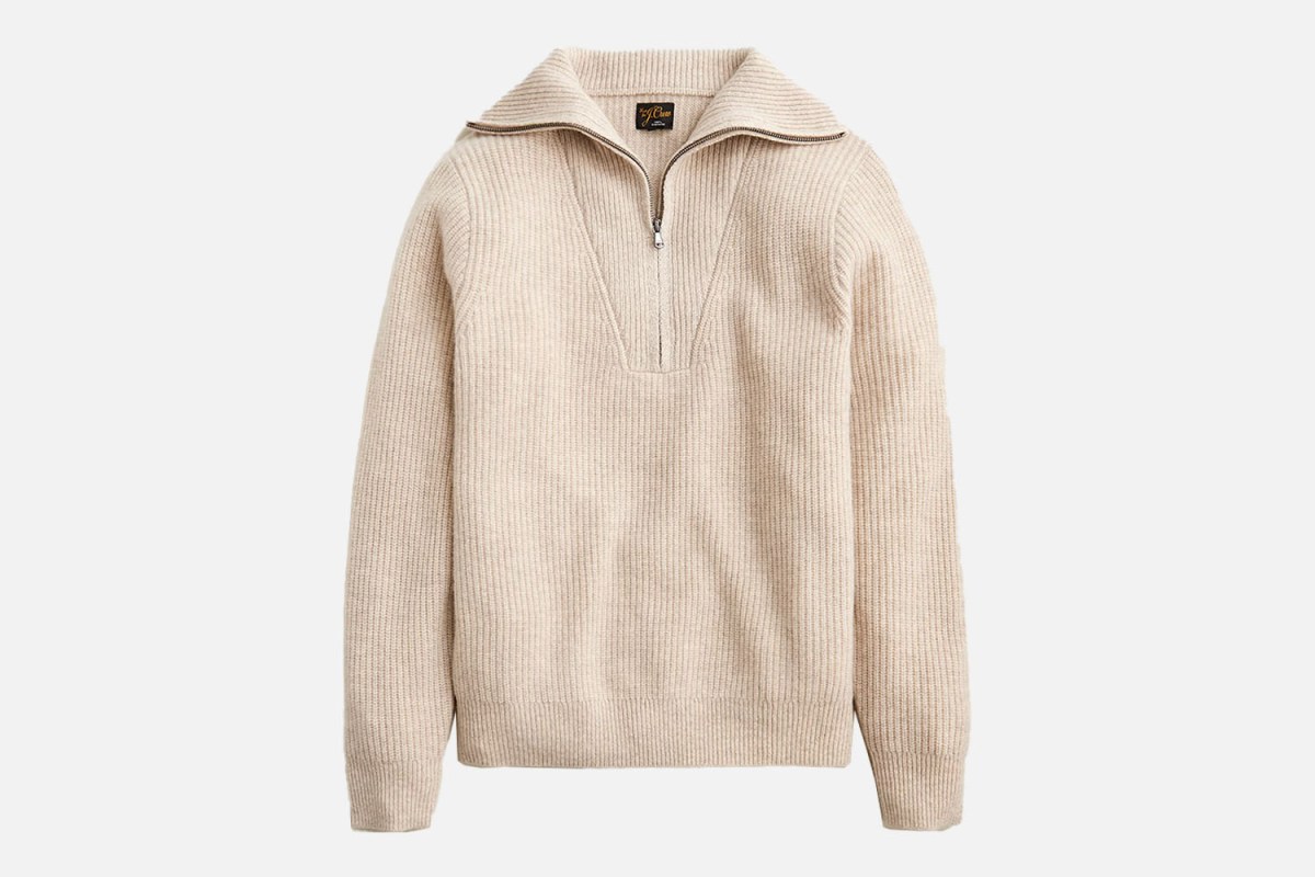 J.Crew Midweight Cashmere Ribbed Half-Zip Ski Sweater