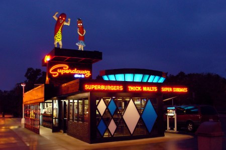 Be not afraid - hot dog statues, Flaurie and Maurie, are the guardian deities of Superdawg