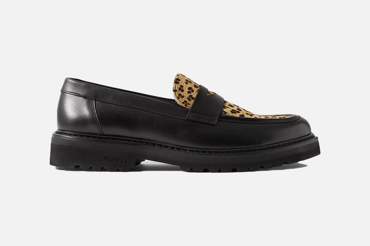 Vinny’s Richee Leopard-Print Leather Penny Loafers