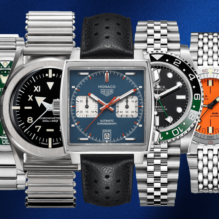 Citizen Promaster Dive Automatic; Serica Ref. 6190 Field Chronometer “California”; TAG Heuer Monaco Chronograph; Rolex GMT-Master II ref. 126720VTNR; DOXA SUB 300T Aristera