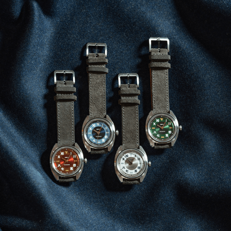 The Armoury by Paulin Watches' Hong Kong Dial II in burgundy, blue, white silver and green